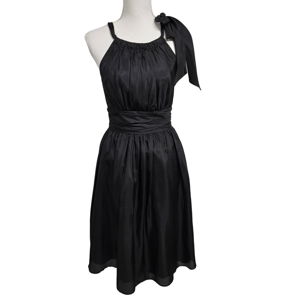 White House Black Market 100% Silk Black Halter Bow Cocktail Party Dress Size 2